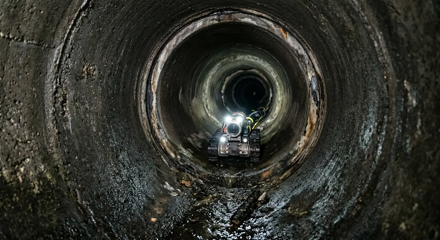 Robotic sewer camera inspecting pipe interior for Drain Snake Service in Eastchester